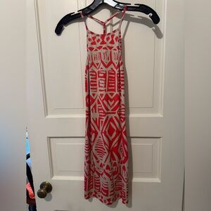 Red and Cream Patterned Women's Dress, Size: S